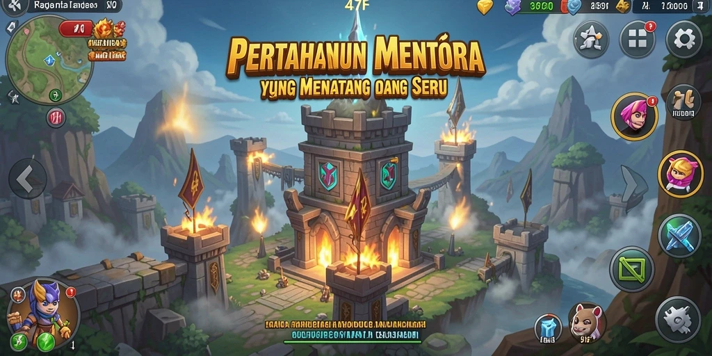 Screenshot permainan Tower Defense 47F dengan menara strategis yang berfungsi.