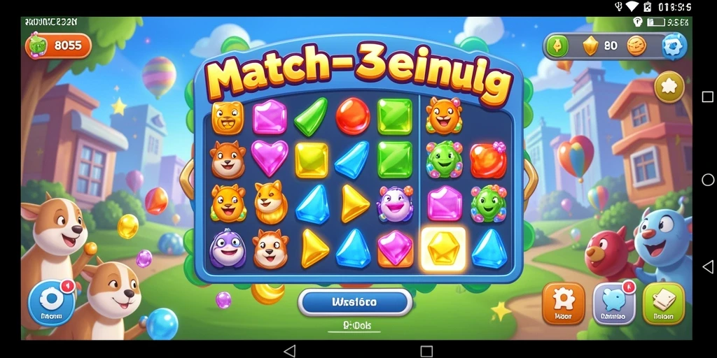 Screenshot utama 8055 menampilkan aksi gameplay Match-3 yang seru.