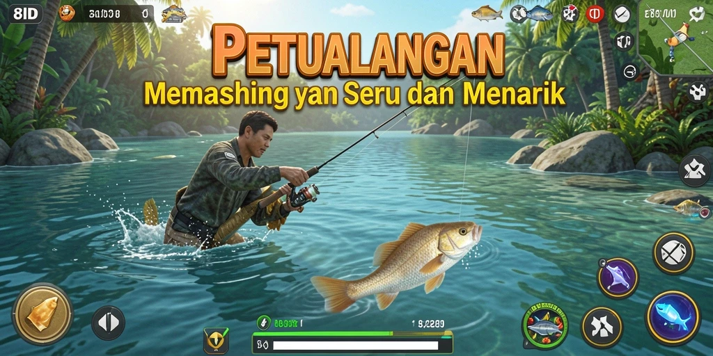 Screenshot gameplay 8ID menampilkan aksi memancing yang mendebarkan.