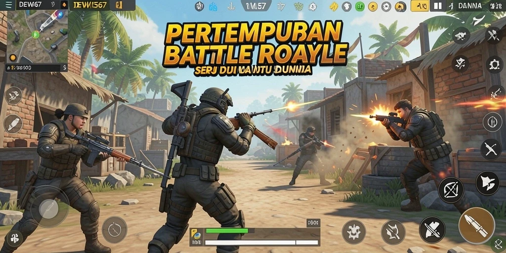 Tangkapan layar menampilkan aksi intens dalam <strong>DEWI567</strong> di arena pertempuran Battle Royale.