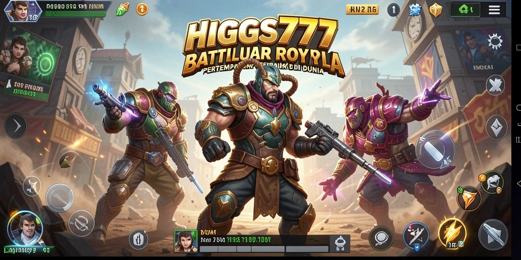 Screenshot utama HIGGS777 menampilkan aksi pertempuran mendebarkan di arena.