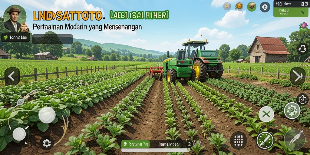 Screenshot gameplay LNDOSATTOTO menampilkan petak pertanian yang indah dan beragam tanaman.