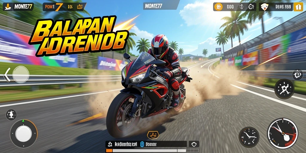 Gameplay seru di <strong>MONTE77</strong> yang menampilkan balapan motor intens.