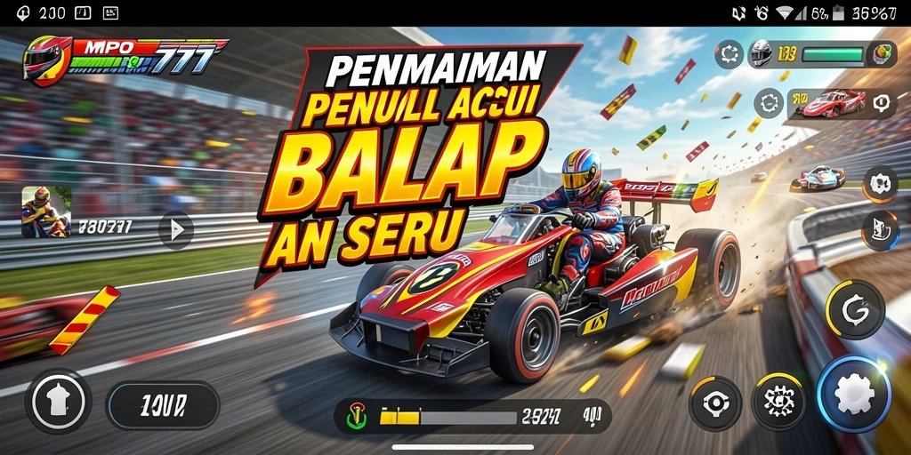 Tampilan gameplay MPO777 yang menampilkan balapan mendebarkan dan mobil yang cepat.