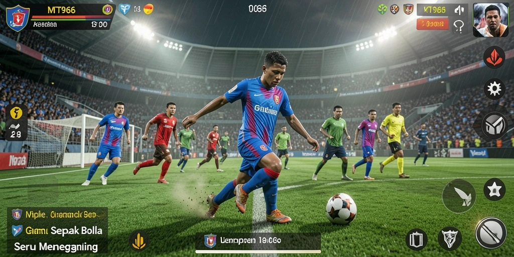 Tampilan gameplay MT966 dengan aksi seru di lapangan sepak bola.