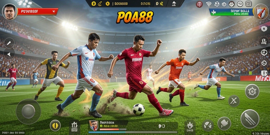 Screenshot gameplay <strong>POA88</strong> menampilkan aksi seru dalam pertandingan sepak bola.