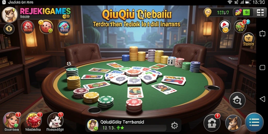 Tampilan screenshot utama REJEKIGAMES menampilkan aksi seru permainan QiuQiu.