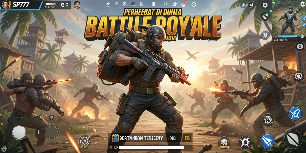 Screenshot SP777 menunjukkan aksi intens di arena Battle Royale.